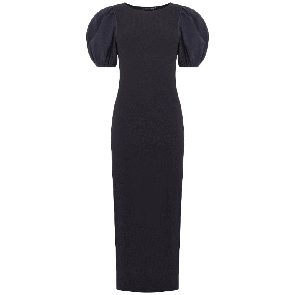 French Connection Sasia Ribbed Puff Sleeve Midi Dress